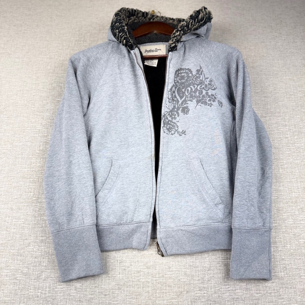 Jonathan Stone Womens XS. Grey Faux Fur Lined Zip Up Hoodie Love  Girls 12-14
